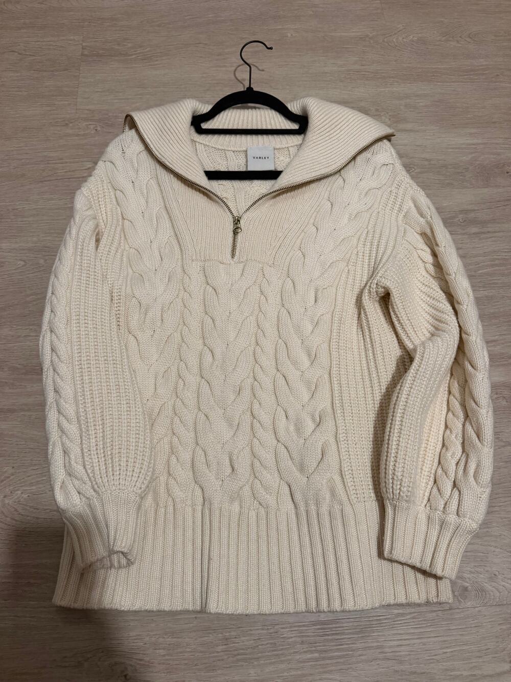 Varley Cream Cable Knit Half Zip Sweater XS Wool Cashmere